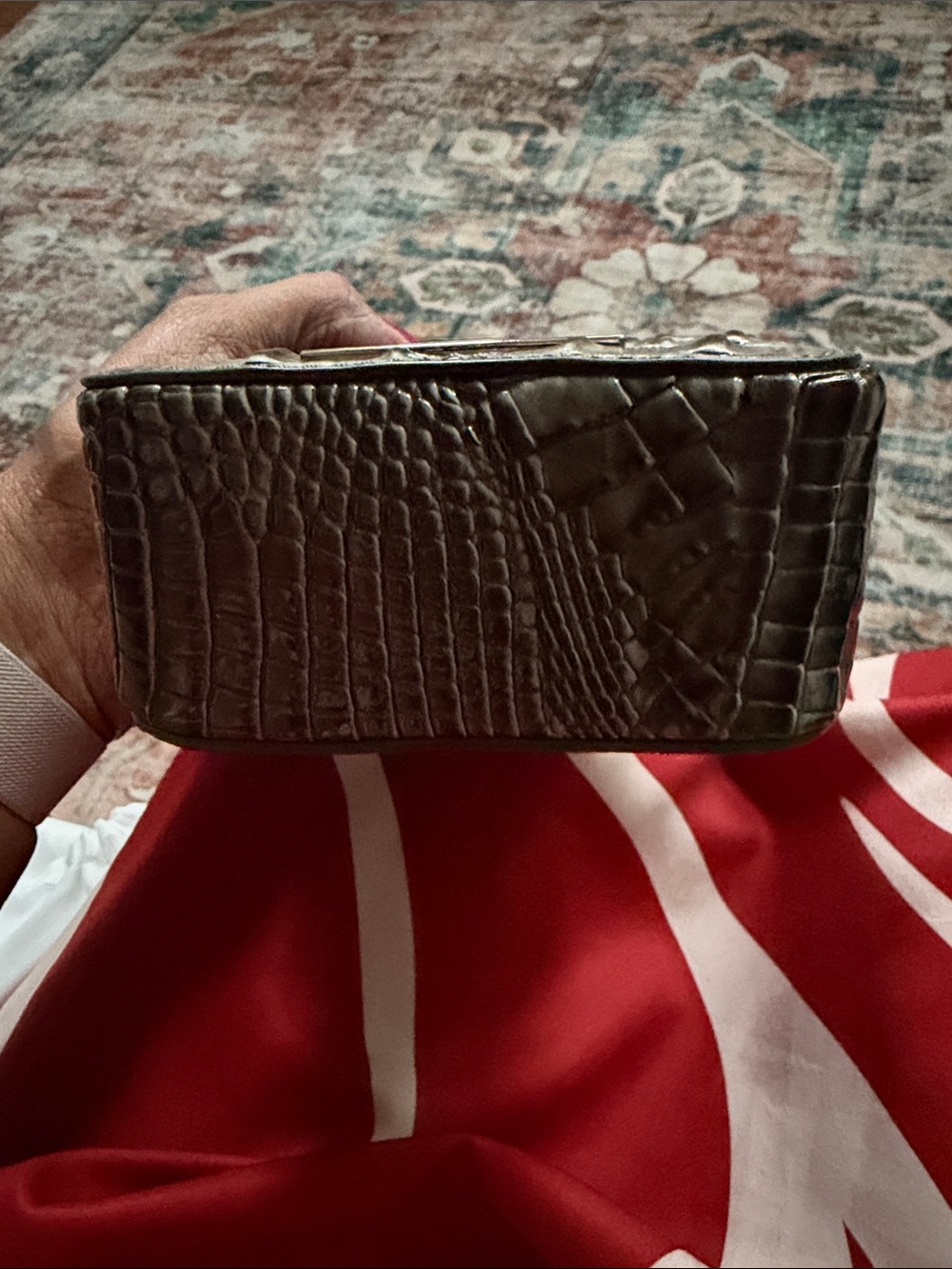 Brahmin Hunter Green Croc-Embossed Chain Crossbody - Picture 6 of 9